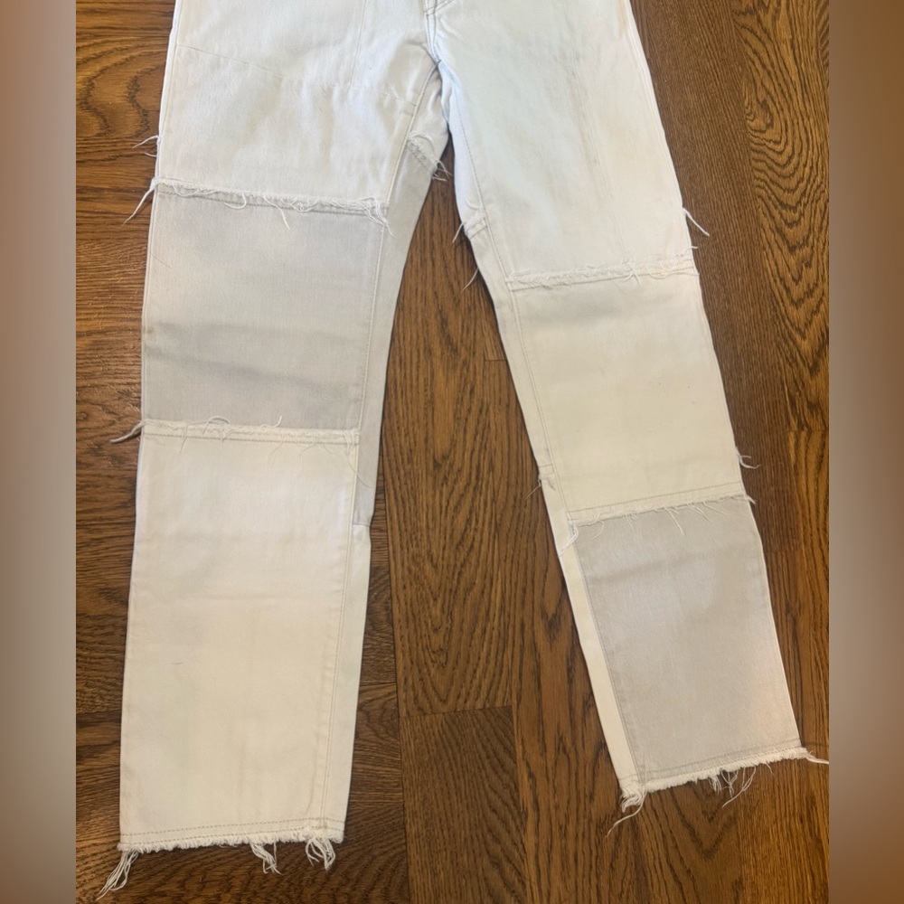 Acne Patchwork Off-White & Light Gray Slim Straig… - image 3